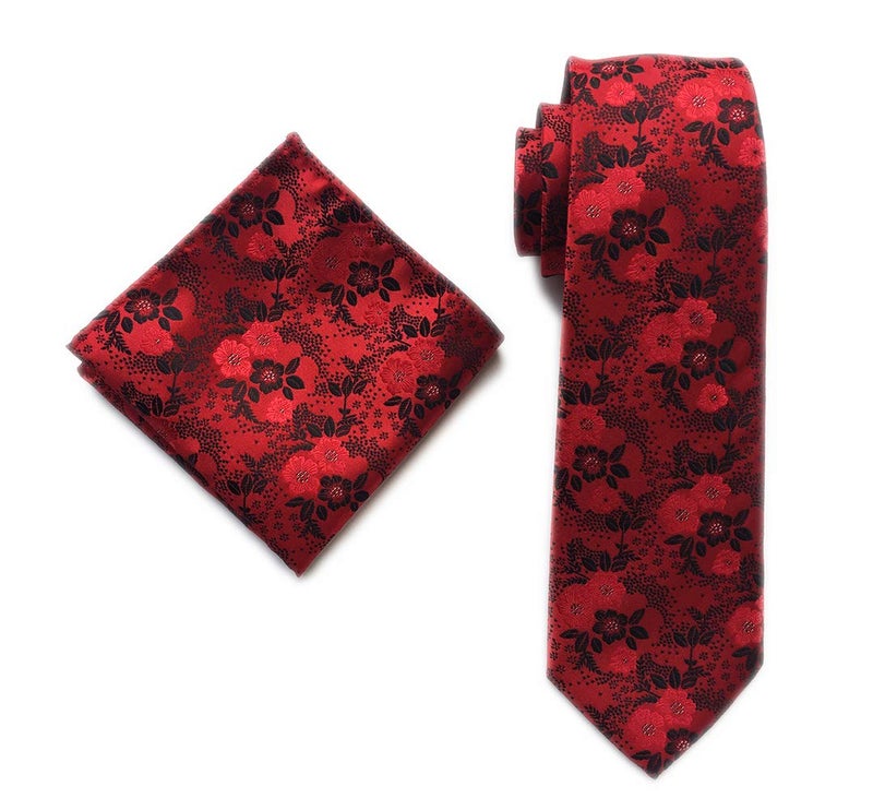 Ctskyte Mens Silk Red Black Ties Set Winter Cool Gentleman Party Jacquard Cravat Necktie - Image 1